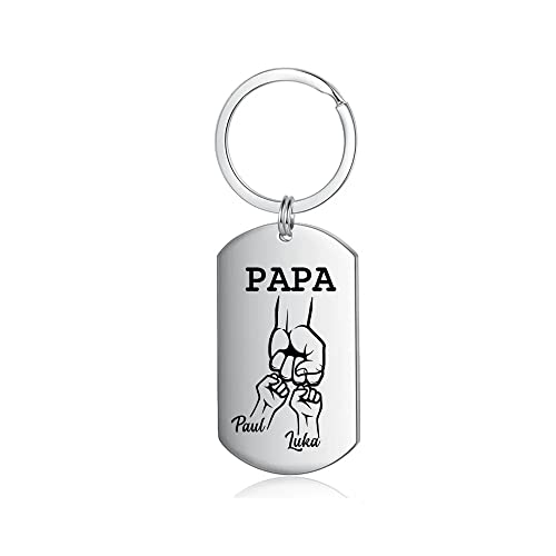lorajewel Vatertagsgeschenk Schlüsselanhänger Personalisiert Schlüsselanhänger mit Foto Namen Edelstahl Geschenke für Papa Männer (PAPA-2 name) von lorajewel