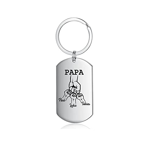 lorajewel Vatertagsgeschenk Schlüsselanhänger Personalisiert Schlüsselanhänger mit Foto Namen Edelstahl Geschenke für Papa Männer (PAPA-3 name) von lorajewel