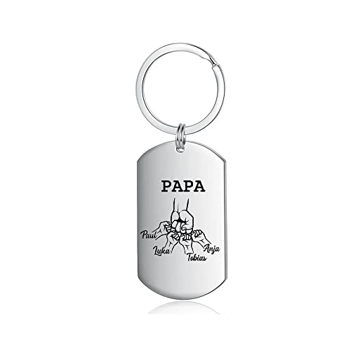 lorajewel Vatertagsgeschenk Schlüsselanhänger Personalisiert Schlüsselanhänger mit Foto Namen Edelstahl Geschenke für Papa Männer (PAPA-4 name) von lorajewel