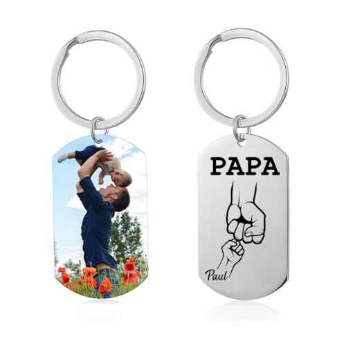 lorajewel Vatertagsgeschenk Schlüsselanhänger Personalisiert Schlüsselanhänger mit Foto Namen Edelstahl Geschenke für Papa Männer (PAPA-photo 1) von lorajewel