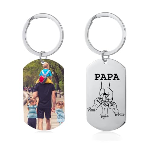 lorajewel Vatertagsgeschenk Schlüsselanhänger Personalisiert Schlüsselanhänger mit Foto Namen Edelstahl Geschenke für Papa Männer (PAPA-photo 3) von lorajewel