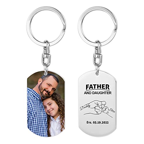 lorajewel Vatertagsgeschenk Schlüsselanhänger Personalisiert Schlüsselanhänger mit Foto Namen Edelstahl Geschenke für Papa Männer (father) von lorajewel