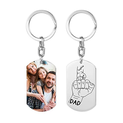 lorajewel Vatertagsgeschenk Schlüsselanhänger Personalisiert Schlüsselanhänger mit Foto Namen Edelstahl Geschenke für Papa Männer (dad) von lorajewel
