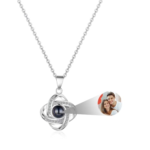 lorajewel Personalisiert Foto Projektion Bild Kette für Damen Kleeblatt Halskette Anhänger Geschenk für Mutter Kind Kette Weihnachten Valentinstag Geburtstag Silber von lorajewel