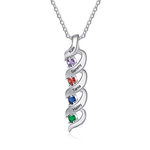 lorajewel Personalisiert Kette mit 2-7 Namen Gravur für Damen Halskette Herz Anhänger Sterling Silber 925 Geschenk für Mutter und Tochter Geburtstag/Valentinstag/Muttertag/Weihnachten von lorajewel