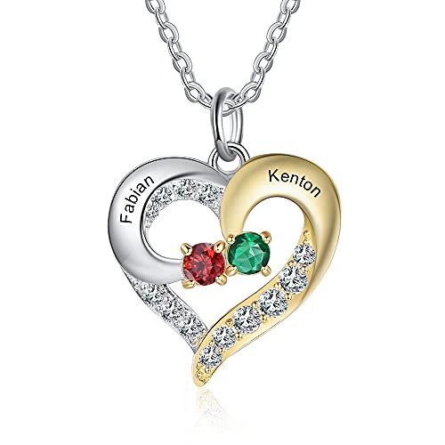 Lorajewel Personalisiert Ketten für Damen 925 Sterling Silber Herz Halsketten für Frauen Schmuck mit Gravur Namen Geburtsstein,für Muttertagsgeschenk/Party/Jubiläum von lorajewel