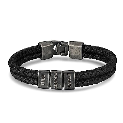 lorajewel Personalisiertes Herren-Lederarmband Armbänder mit Namen 19-23CM Edelstahl Schwarz Armbänder Geschenke für Männer Geburtstag, Weihnachten, Vatertag Geschenke von lorajewel