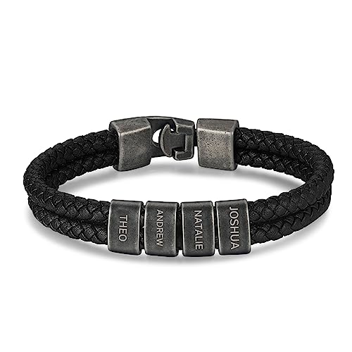 lorajewel Personalisiertes Herren-Lederarmband Armbänder mit Namen 19-23CM Edelstahl Schwarz Armbänder Geschenke für Männer Geburtstag, Weihnachten, Vatertag Geschenke von lorajewel