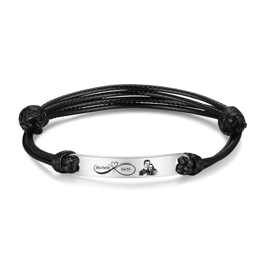 lorajewel Personalisierte Armbänder mit Gravur Namen Foto Lederarmband Herren Damen Partnerarmband Freundschaftsarmband Geschenk für Mama, Papa, Weihnachten, Vatertag (Name-Schwarz) von lorajewel