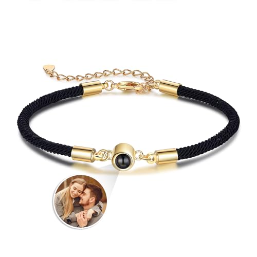 lorajewel Personalisierte Armband mit Bild Paar Armbänder Foto Armband für Herren und Damen Geschenk für Weihnachten Neujahr Muttertag Vatertag bff Armband (Gold) von lorajewel