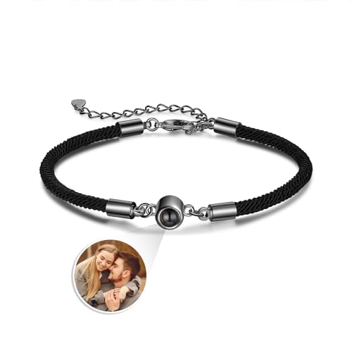 lorajewel Personalisierte Armband mit Bild Paar Armbänder Foto Armband für Herren und Damen Geschenk für Weihnachten Neujahr Muttertag Vatertag bff Armband (Schwarz) von lorajewel