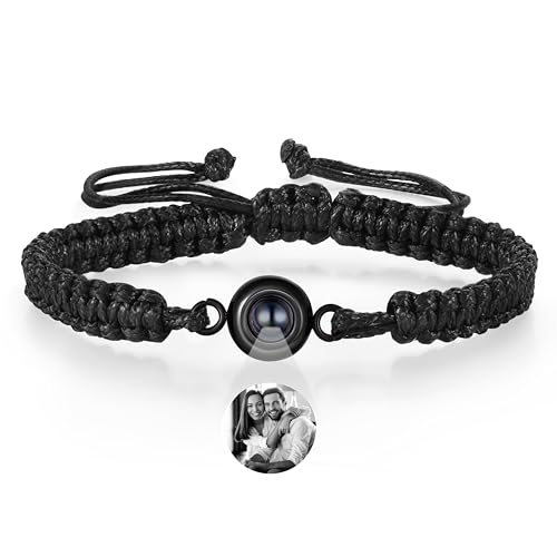 lorajewel Personalisierte Armband mit Bild Paar Armbänder Foto Armband für Herren und Damen Geschenk für Weihnachten Neujahr Muttertag Vatertag bff Armband (Schwarz#B) von lorajewel