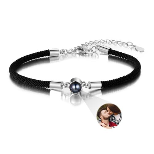 lorajewel Personalisierte Armband mit Bild Paar Armbänder Foto Armband für Herren und Damen Geschenk für Weihnachten Neujahr Muttertag Vatertag bff Armband (Silber) von lorajewel