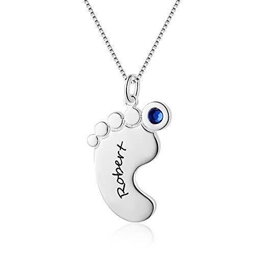 lorajewel Personalisierte Babyfuß Anhänger Gravur Namenskette Silber Damen Mutter Tochter Halskette mit 1-4 Geburtsstein Kette Geschenk für Geburtstag Weihnachten von lorajewel