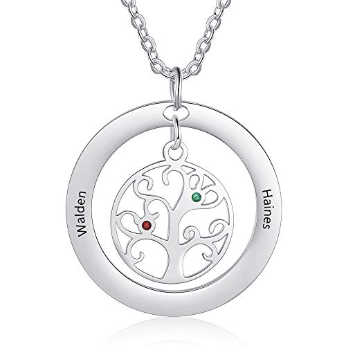 lorajewel Kette mit Name Personalisierte Kette für Damen Baum des Lebens Kette Mutter und Tochter Kette Familie Kette Schmuck für Muttertag Geburtstag von lorajewel