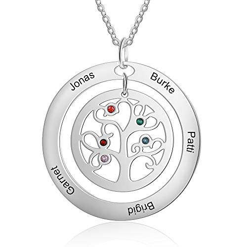 lorajewel Kette mit Name Personalisierte Kette für Damen Baum des Lebens Kette Mutter und Tochter Kette Familie Kette Schmuck für Muttertag Geburtstag von lorajewel