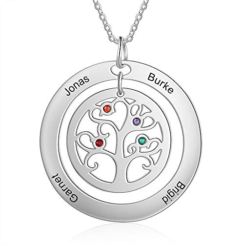 lorajewel Kette mit Name Personalisierte Kette für Damen Baum des Lebens Kette Mutter und Tochter Kette Familie Kette Schmuck für Muttertag Geburtstag von lorajewel