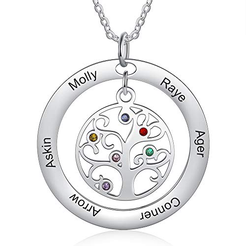 lorajewel Kette mit Name Personalisierte Kette für Damen Baum des Lebens Kette Mutter und Tochter Kette Familie Kette Schmuck für Muttertag Geburtstag von lorajewel