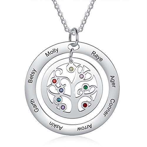 lorajewel Kette mit Name Personalisierte Kette für Damen Baum des Lebens Kette Mutter und Tochter Kette Familie Kette Schmuck für Muttertag Geburtstag von lorajewel