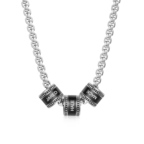 lorajewel Personalisierte Foto Kette Herren Kette mit Bild Projektion Kette mit Foto Geschenke zum Vatertag Weihnachten Valentinstag (A-3 Name) von lorajewel