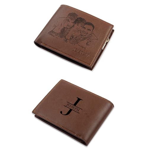 lorajewel Personalisierte Foto Geldbörse für Herren Papa Ehemann Sohn Portemonnaie mit Namens Initialen Geschenke für Vatertag Weihnachten Valentinstag (D) von lorajewel