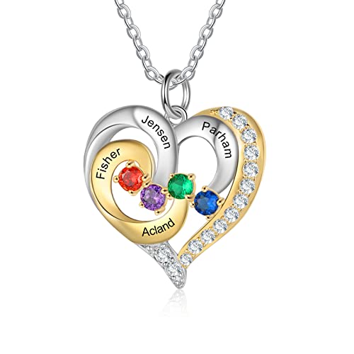 lorajewel Namenskette Gold Kette mit 2-5 Namen Silber 925 Personalisierte Geburtsstein Kette Halskette für Mütter Damen Kinder Oma Familienkette Muttertag Weihnachten Valentinstag von lorajewel