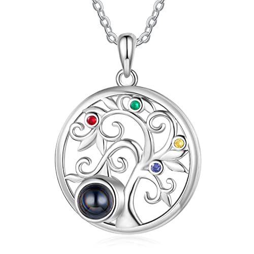 lorajewel Personalisierte Kette Damen Baum des Lebens Halskette Projiziertes Foto herzkette Halskette Silber Muttertag-Schmuck (4 Stone) von lorajewel