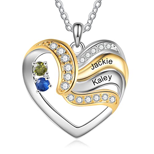 lorajewel Personalisierte Kette Damen 925 Sterling Silber Kette mit Namen Stone Geschenk für Frauen Gold Herz Anhänger Namenskette für Muttertag Weihnachten Valentinstag (A-2 name) von lorajewel