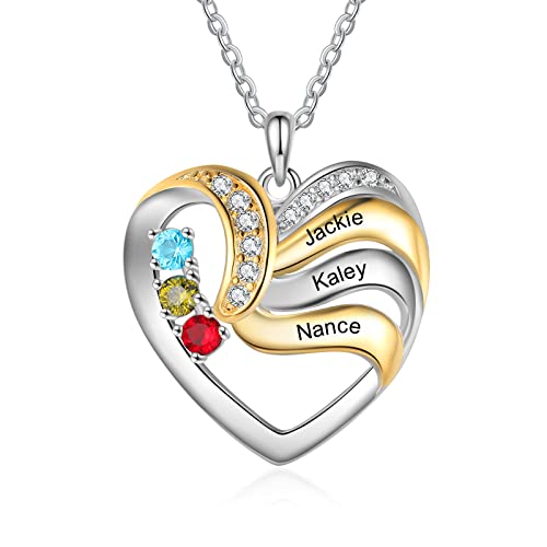 lorajewel Personalisierte Kette Damen 925 Sterling Silber Kette mit Namen Stone Geschenk für Frauen Gold Herz Anhänger Namenskette für Muttertag Weihnachten Valentinstag (A-3 name) von lorajewel