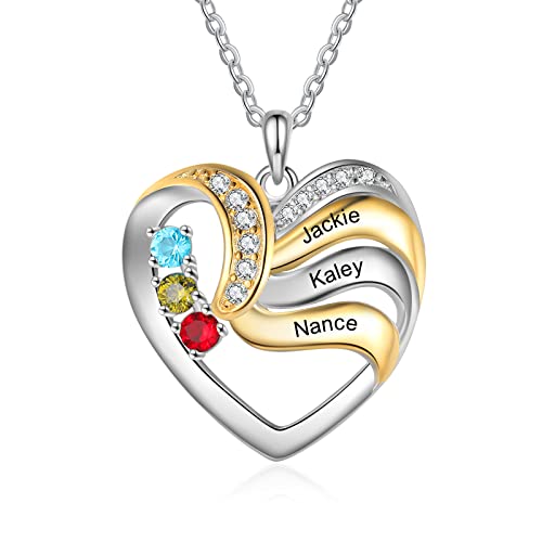 lorajewel Personalisierte Kette Damen 925 Sterling Silber Kette mit Namen Stone Geschenk für Frauen Gold Herz Anhänger Namenskette für Muttertag Weihnachten Valentinstag (A-3 name) von lorajewel