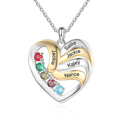 lorajewel Personalisierte Kette Damen 925 Sterling Silber Kette mit Namen Stone Geschenk für Frauen Gold Herz Anhänger Namenskette für Muttertag Weihnachten Valentinstag (A-5 name) von lorajewel