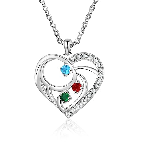 lorajewel Personalisierte Kette mit Namen Herz kette für eine Dame Geburtsstein-Anhänger Geschenk zum Muttertag Großmutter, Tochter, Ehefrau Halskette (3 stone) von lorajewel