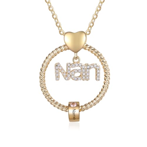 lorajewel Personalisierte Nan Halskette Kette mit 1-6 Namen Kreis Silber Gold Kette Birthstones Halskette Personalisierte Kette für Damen Mum Kinder Familie Geschenk für Nan/Nana/Nanny von lorajewel