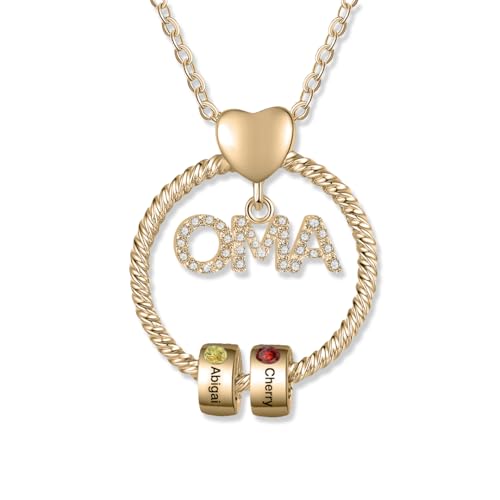 lorajewel Personalisierte OMA MAMA Halskette Kette mit 1-6 Namen Geburtsstein Silber Gold Anhänger Damen Halskette Geschenk für OMA MAMA Weihnachten Muttertag (OMA-gold-2 name) von lorajewel