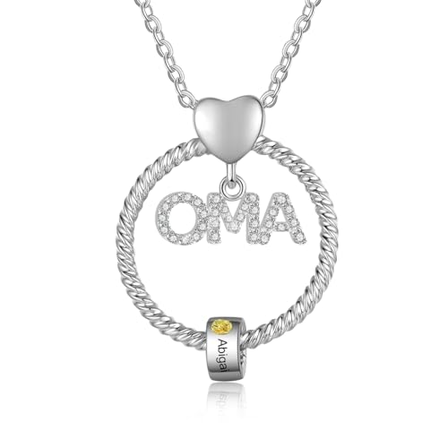 lorajewel Personalisierte OMA MAMA Halskette Kette mit 1-6 Namen Geburtsstein Silber Gold Anhänger Damen Halskette Geschenk für OMA MAMA Weihnachten Muttertag (OMA-silber-1 name) von lorajewel