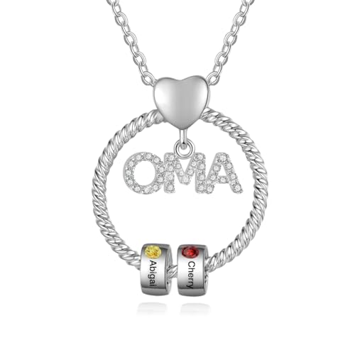 lorajewel Personalisierte OMA MAMA Halskette Kette mit 1-6 Namen Geburtsstein Silber Gold Anhänger Damen Halskette Geschenk für OMA MAMA Weihnachten Muttertag (OMA-silber-2 name) von lorajewel