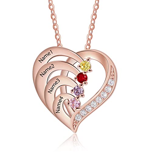 lorajewel Halskette Personalisiert Anhänger Herz mit 2 3 4 Namen Damen Silber 925 Roségold Gold Halskette mit Gravur Schmuck Geschenk für Weihnachtstag Muttertag Geburtstag von lorajewel