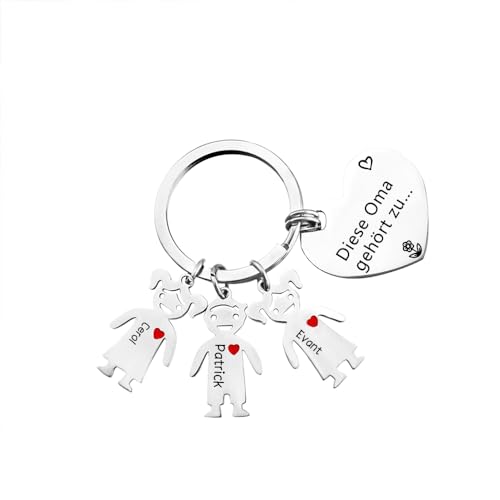 lorajewel Personalisierter Oma Schlüsselanhänger mit 1-5 Kinder Gravur Name Schlüsselanhänger Geschenk für Oma Muttertag Weihnachten (3 name) von lorajewel