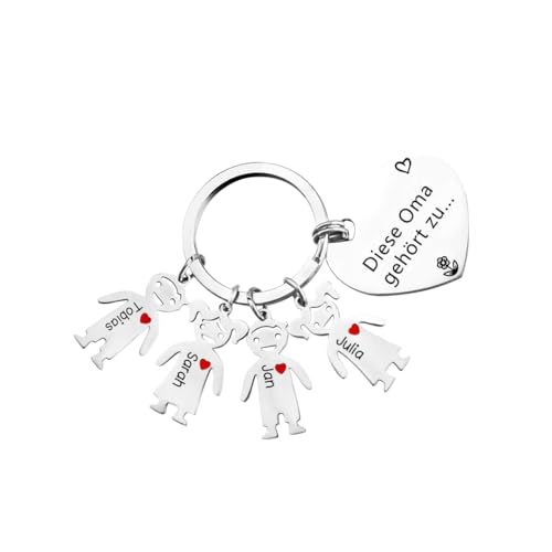 lorajewel Personalisierter Oma Schlüsselanhänger mit 1-5 Kinder Gravur Name Schlüsselanhänger Geschenk für Oma Muttertag Weihnachten (4 name) von lorajewel