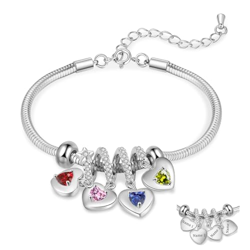 lorajewel Geschenke für mama Kette Muttertag Personalisiertes Armband mit Name Geburtsstein Herz Armband Geschenk für Frauen Weihnachtstag Geburtstag (Silber-4 name) von lorajewel