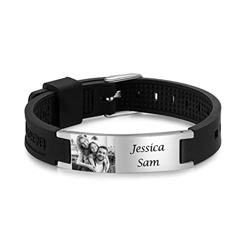 lorajewel Personalisiertes Herren Armbänder,21-25 cm Nennen Sie Foto Schnitzen Rostfreier Stahl Kieselgel Armband Geschenke an die besten Freunde und Brüder meines Vaters und meiner Ehemann von lorajewel