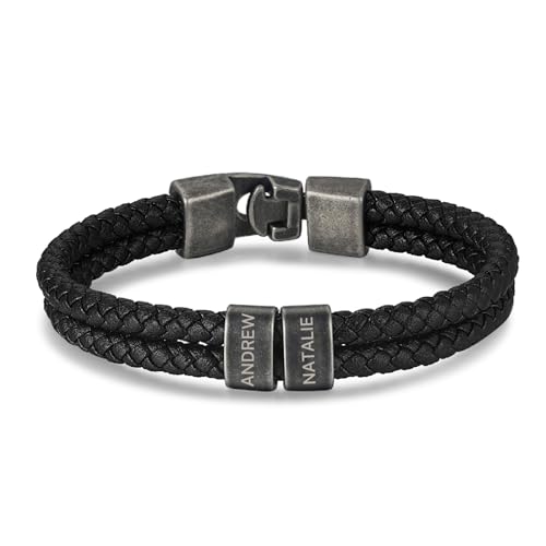 lorajewel Personalisiertes Herren-Lederarmband Armbänder mit Namen 19-23CM Edelstahl Schwarz Armbänder Geschenke für Männer Geburtstag, Weihnachten, Vatertag Geschenke von lorajewel