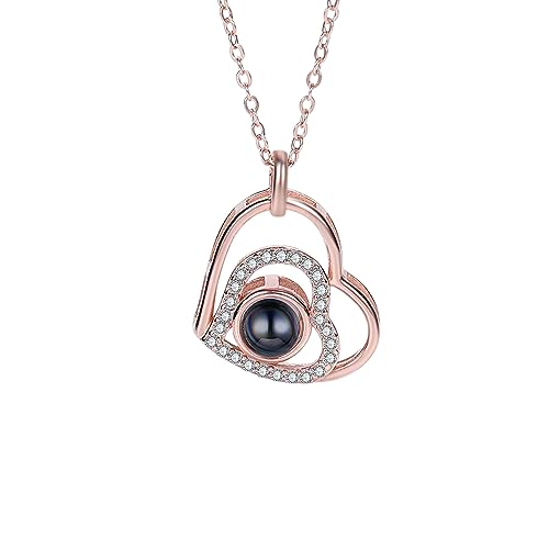 lorajewel Kette mit Bild Personalisierte Projektion Foto Kette Personalisierte Kette Damen Herren Kette mit Foto Personalisierte Geschenke für Mutter Tochter Freund Frau Freundin (B-Rose) von lorajewel