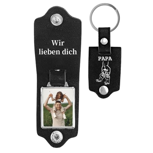 lorajewel Schlüsselanhänger Personalisiert Leder Schlüsselanhänger mit Namen Foto Geschenke für Männer PAPA-Fahr Vorsichtig, ich brauche dich hier bei mir (Schwarz-PAPA) von lorajewel
