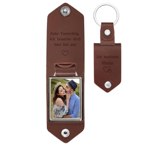 lorajewel Schlüsselanhänger Personalisiert Leder Schlüsselanhänger mit Namen Foto Geschenke für Männer PAPA-Fahr Vorsichtig, ich brauche dich hier bei mir (Braun) von lorajewel