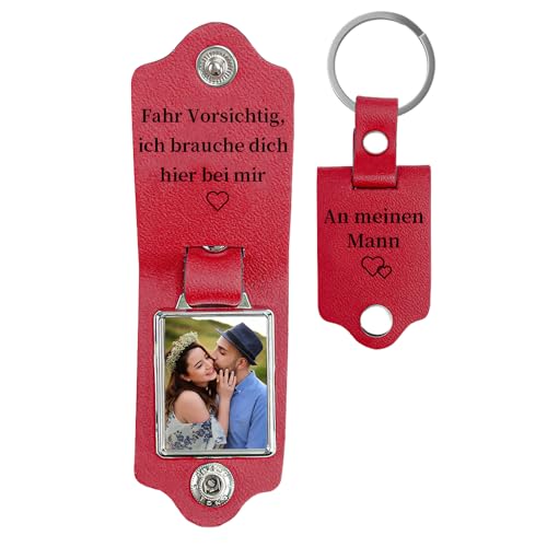 lorajewel Schlüsselanhänger Personalisiert Leder Schlüsselanhänger mit Namen Foto Geschenke für Männer PAPA-Fahr Vorsichtig, ich brauche dich hier bei mir (Rot) von lorajewel