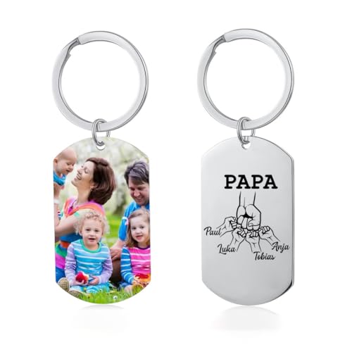 lorajewel Vatertagsgeschenk Schlüsselanhänger Personalisiert Schlüsselanhänger mit Foto Namen Edelstahl Geschenke für Papa Männer (PAPA-photo 4) von lorajewel
