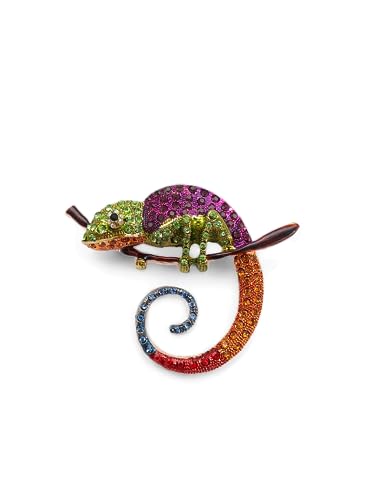 Brosche Anstecknadel Chamäleon Echse Strass Mehrfarbig Multicolor von lordies