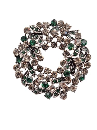 Brosche Anstecknadel Pin Kranz Strass Silber - Anthrazit - Grün von lordies