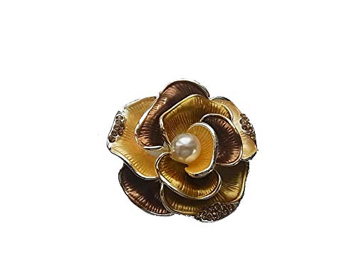 Brosche Magnetbrosche Blume Kunstperle Schal Clip Bekleidung Poncho Taschen Stifel Textilschmuck Strass Perle Gelb - Braun von lordies